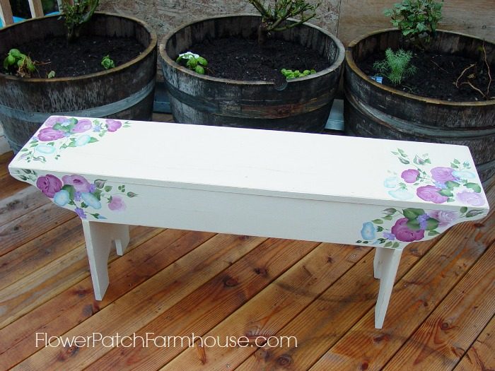DIY Garden Bench with hand painted roses, FlowerPatchFarmhouse.com