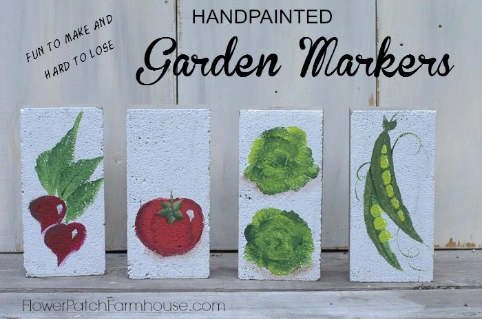 Hand painted garden markers on bricks, fun to make and hard to lose, FlowerPatchFarmhouse.com