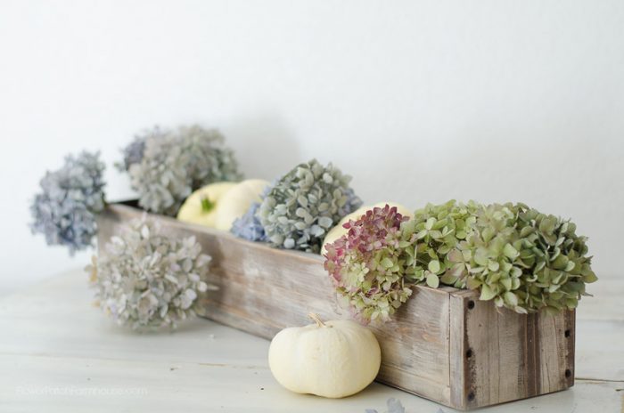 Wood box with hydrangeas,Four easy steps to get a rustic finish on new wood, FlowerPatchFarmhouse.com