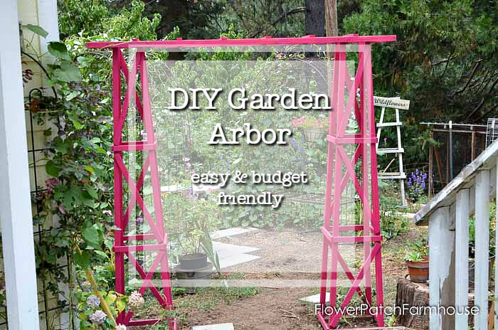 DIY garden arbor with text overlay