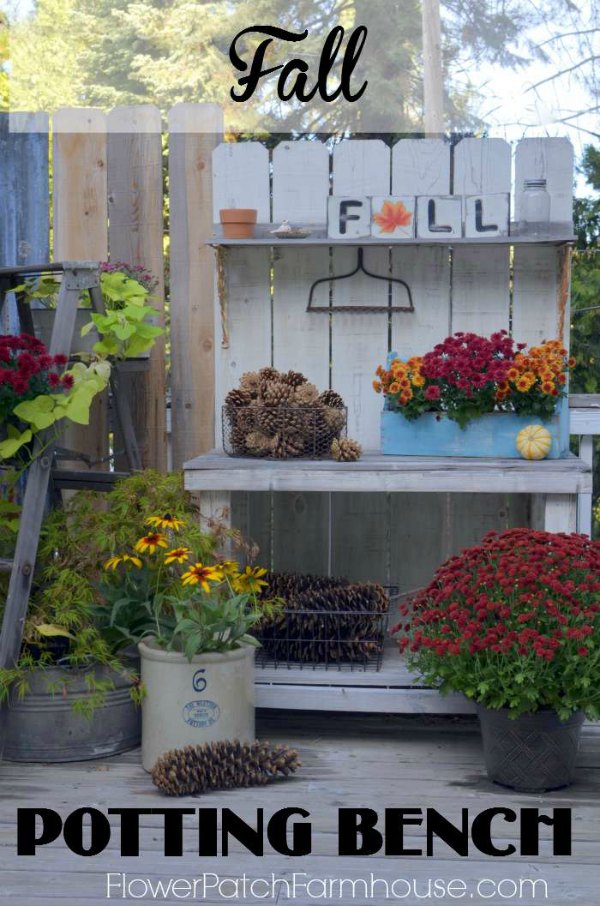 DIY Potting Bench in Fall