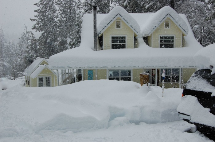 winter seed sowing containers, house in snow 