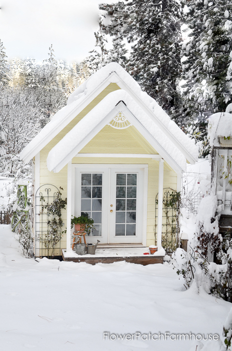 She Shed cottage in snow