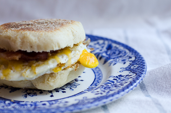 delicious homemade english muffins, great for breakfast sandwiches, with butter and jam and even plain. These beat store bought anyday! FlowerPatchFarmhouse.com