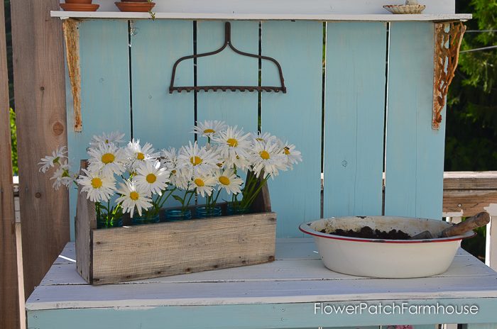 DIY Potting Bench Refresh with chalk finish paint from Plaid Crafts