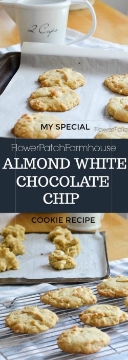 Almond White Chocolate Chip cookies with my secret ingredient!