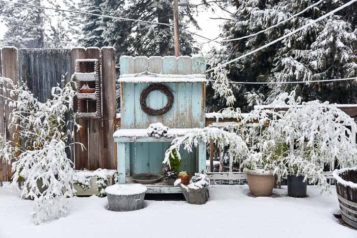 DIY Potting Bench in the snow