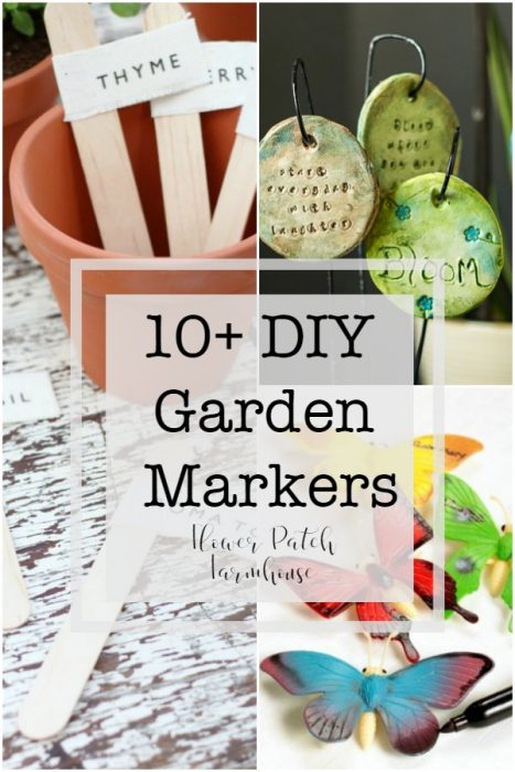 10+ DIY Garden Markers you can make at home.  Many are a great project to do with kids. Add them to a Garden Gift basket for that special gardener in your life. 