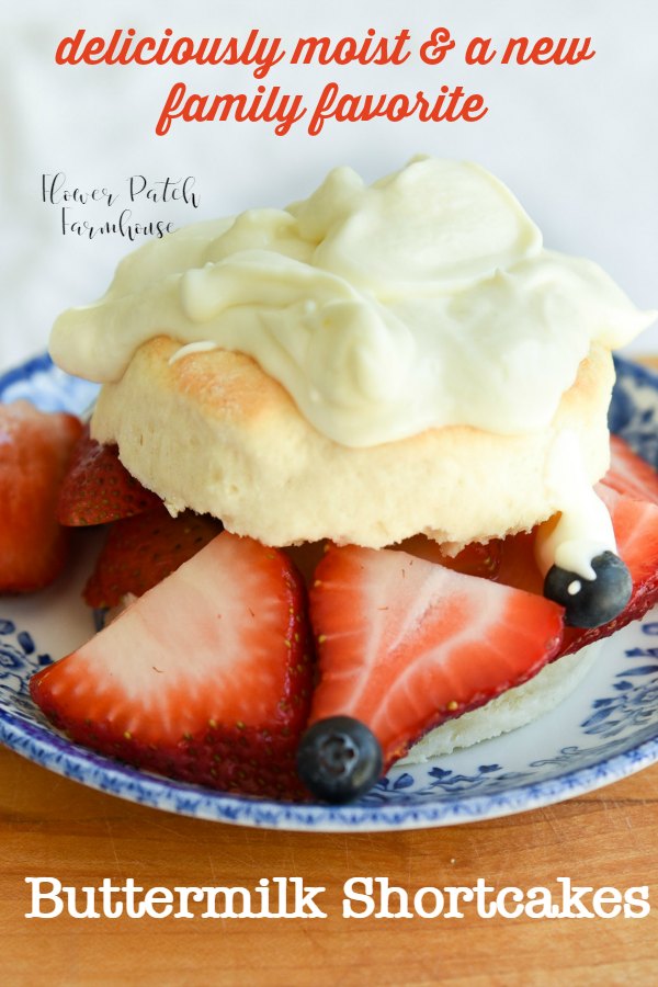 Delicious homemade buttermilk strawberry shortcakes brings this favorite summer dessert to a whole new level of delight. Great for summer entertaining. Easy to make and flexible, use it for the base of many fruit desserts, not just strawberries! #summerentertaining #strawberries #desserts #buttermilk