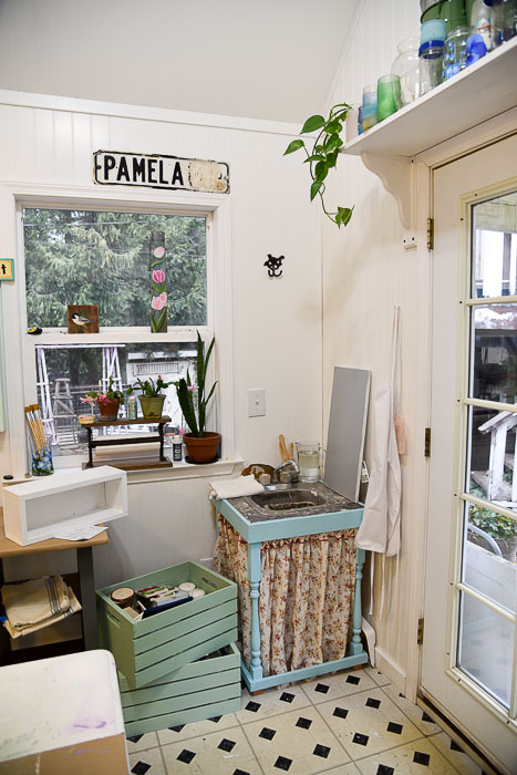 Sink area of She Shed studio cottage