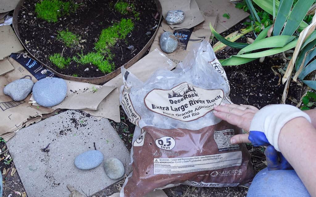 river rock in a bag from garden center