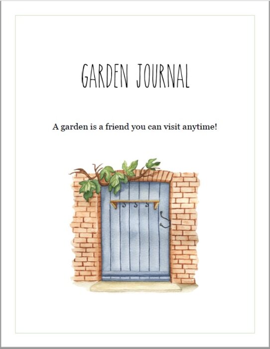 front page of a garden journal, diary or planner