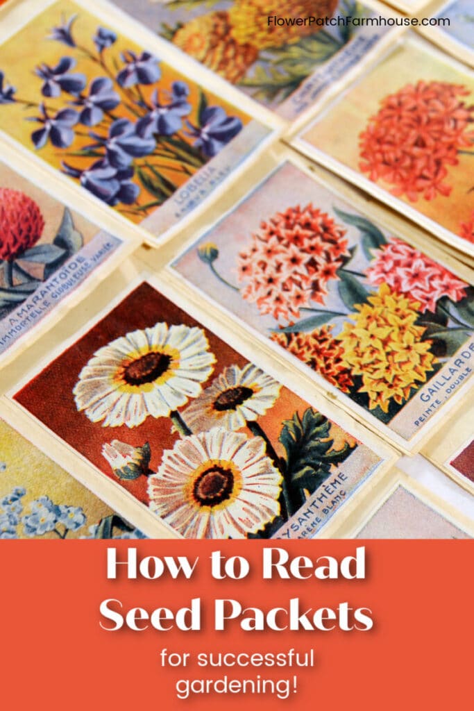 How to Read Seed Packets, vintage seed packets with text overlay